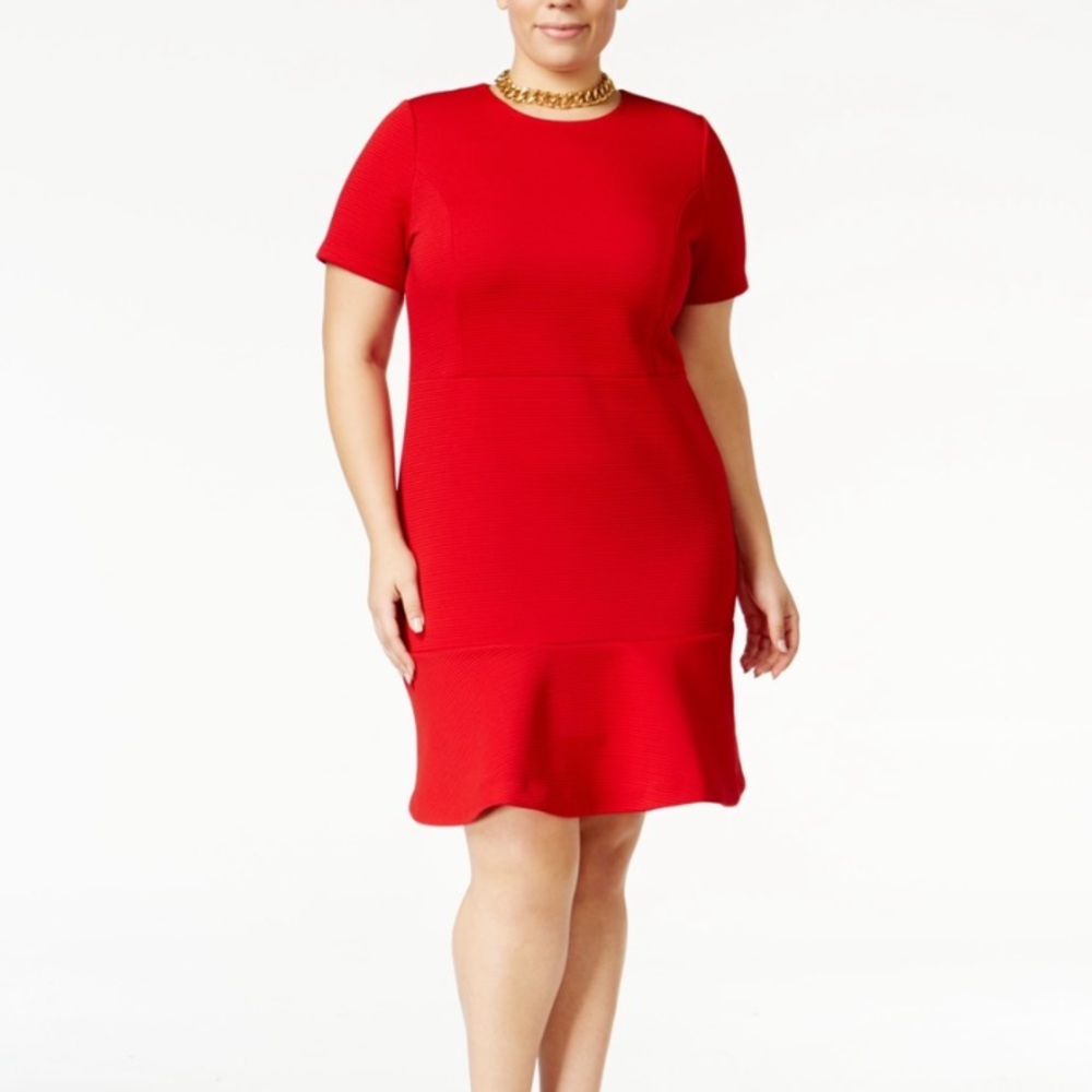 Michael Kors Red Flounce-Hem Fit & Flare Dress